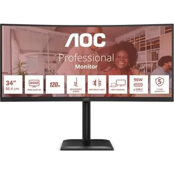 Monitor AOC LCD CU34E4CV 34[34] zakřivený VA/3440x1440@120Hz/4ms/350cd/2xHDMI/DP/4xUSB/2xUSB-C/RJ45/Repro/HAS/VESA + Doprava ZDARMA