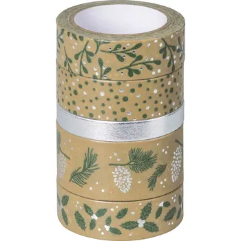 D.A. Samolepicí papírová washi páska, sada - Vánoce zelené (5ks)