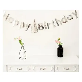 Girlanda Banner Happy Birthday stříbrná