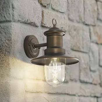 Venkovní osvětlení Lindby nástěnné světlo Eloretta, antická mosaz, ocel, IP44, E27 - Nástěnný držák – Ø 11,5 cm, výška 2,5 cm antický mosaz 1 x 15 W LED - Doprava zdarma