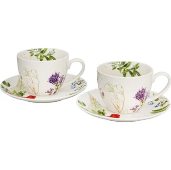 Porcelánové šálky na espresso s podšálky DUO KVĚTY CLASSIC Barvy přírody 110 ml 2 szt.