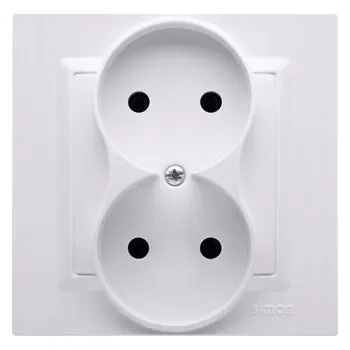 Elektrická zásuvka Simon 10 dvojitá zásuvka bez zemnicího kolíku monoblok bílá