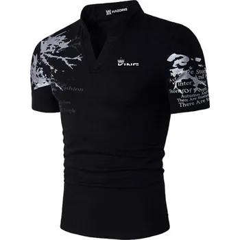 Pánské tričko Pánská polokošile s krátkým rukávem Jednobarevná Potisk KING na hrudníku Límeček Polyester Klasický střih černá XL