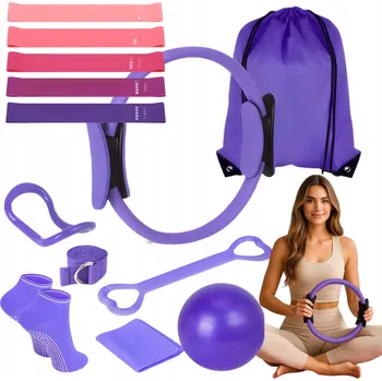 PILATES FITNESS JOGA SADA 13v1 PRO CVIČENÍ: KRUH NA PILATES, ODPOROVÉ GUMY, FIALOVÁ