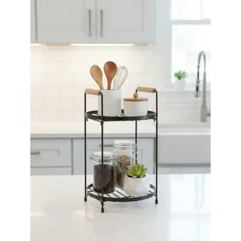 police Sinsay - Dvouúrovňová kovová police s bambusovými úchyty - černá - 151JL-99X - 151JL-99X-ONE