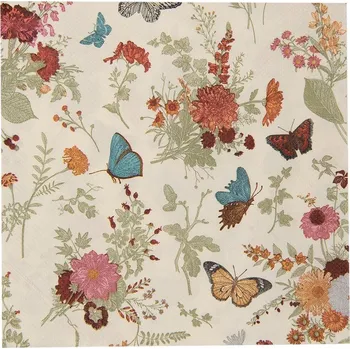 Papírový ubrousek Béžové papírové ubrousky s květy a motýlky - 33*33 cm (20ks)