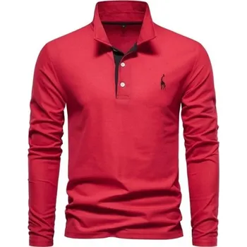 Pánské tričko Pánská polokošile s dlouhým rukávem Jednobarevná Vzor žirafy na hrudníku Límeček Knoflíky Klasický styl červená XL