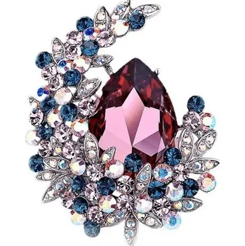 Brož Módní brož Kapkovitý drahokam Měsíční motiv s mini kamínky Elegantní šperková brož z kvalitní zinkové slitiny růžová