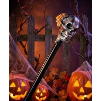 Party dekorace Hůl s lebkou stříbrná – 107 cm