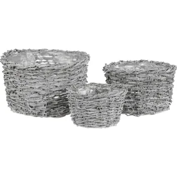 Nákupní košík Obal na květiny - ratanový košík, šedý, cena za sadu 3 ks Barva: šedá