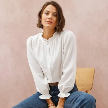 Dámská halenka Jednobarevná halenka s volánky režná 54