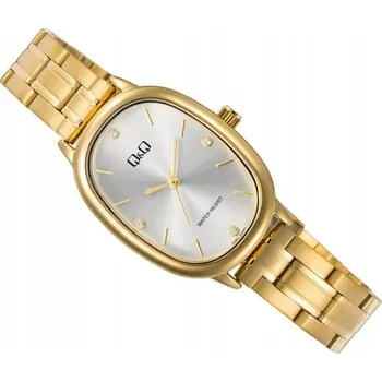 Hodinky ELEGANTNÍ OVÁLNÉ ZLATÉ DÁMSKÉ HODINKY NA NÁRAMKU Q&Q Q06C-004P ZIRKONY