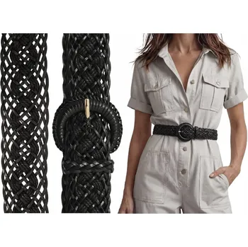 Opasek Pásek kožený pletený pásek černý k šatům kalhotám univerzální velikost boho