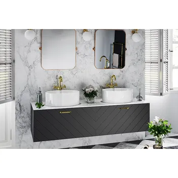 Koupelnový nábytek Besco FLOO 60 cm NASUF654NCP umyvadlová skříňka modrá matná / černá pravá