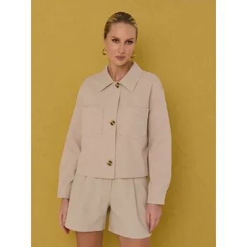 Sinsay - Krátká košilová bunda s kapsami - béžová - 344HC-08X - 344HC-08X-XS