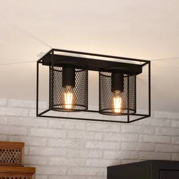 EGLO Stropní světlo Catterick, černá 2 klecová stínidla 2 x 40 W - Doprava zdarma