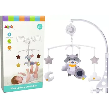 Hračka LEANToys Plyšový kolotoč Melody Racconn do dětské postýlky