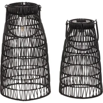 Svícen Lucerna z polyratanu - kónická, LED osvětl., černá, cena za sadu 2 ks