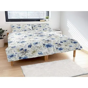 Povlečení Polášek Bavlněné povlečení MODRÉ KVĚTY - 140 x 220 cm / 70 x 90 cm