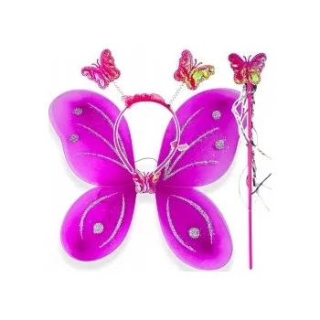 Karnevalový kostým KOSTÝM MOTÝLKA PRO DÍVKU KŘÍDLA HŮLKA ČELENKA MOTÝLEK SADA 3v1