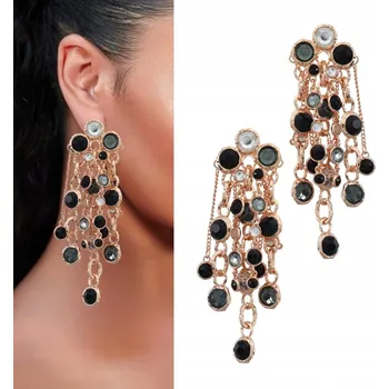 Náušnice 10 cm zlaté náušnice ČERNÉ kroužky kruhové zirkony černé elegantní