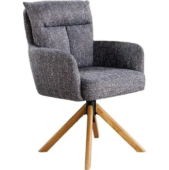 Jídelní židle Moderní otočná šedá jídelní židle Dover s žinylkovým potahem a hnědými dubovými nožičkami 92 cm