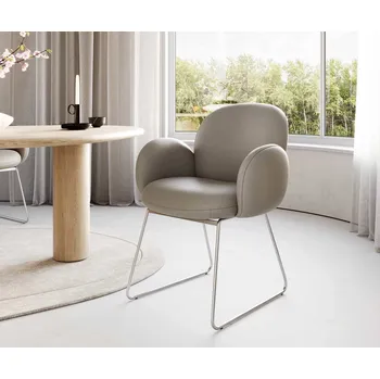 Jídelní židle DELIFE Jídelní židle Nube-Flex s područkami pravá kůže tmavě béžová tenká podnož nerezová ocel taštičkové pružiny