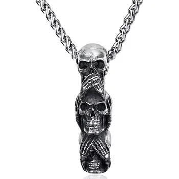 Přívěsek Přívěšek z chirurgické oceli Tři lebky Totem Silence - Model BEZ ŘETÍZKU (pouze přívěsek)