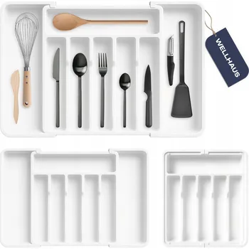 Příborník do zásuvky Organizér do zásuvky, výsuvný organizér, nastavitelný na příbory, bílá Wellhaus