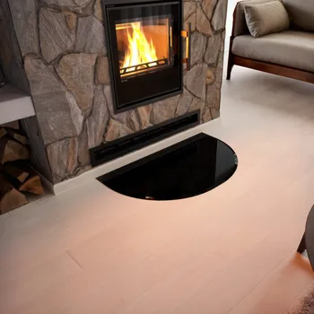 Krbová kamna Sklo pod kamna - FLAMINGO Oblouk 700x450 mm, černé, fazeta / R350 / 6 mm