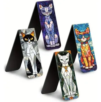 Obálka Sada 5 ks magnetická záložka do knihy 6 x 2 cm skládací tvar kočka mozaikový ilustrativní motiv