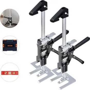 zvedák Ruční zvedák, 2 ks, nosnost 200 kg, zdvih až 235 mm, kovový ruční zvedák s magnetickou vodováhou, 2 režimy nastavení, pro dveře, okna, nábytek, zpracování dřeva, černý