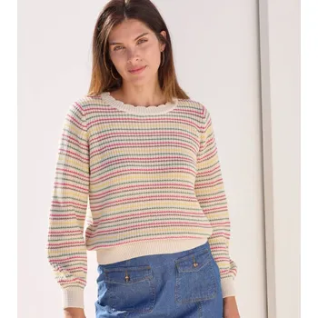Dámský svetr Pulovr s barevnými proužky bílá /vícebarevná 46/48