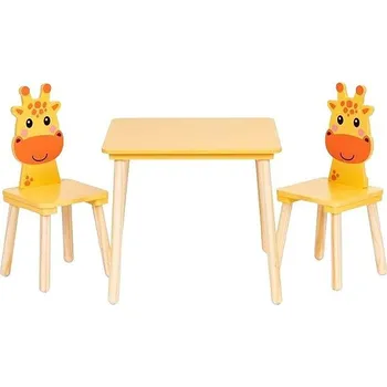 Dětský zahradní nábytek ECOTOYS 6162 Dětský dřevěný stolek s židličkami Žirafa, žlutý