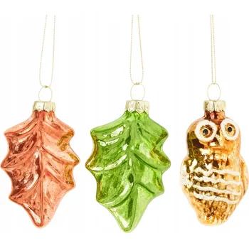 Vánoční dekorace Vánoční ozdoby podzimní vánoční baňky na stromeček koule sova list lístek 3 ks