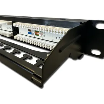 Patch panel DATACOM Patch panel 19" UTP 24 port CAT5E DUAL 1U BK (4x6p) vyvazovací lišta