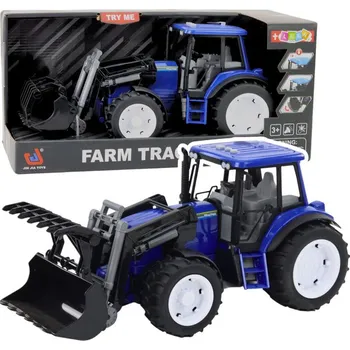 autíčko Farmářský traktor s pohyblivou lžící, světla, zvuky, modrý 1:10