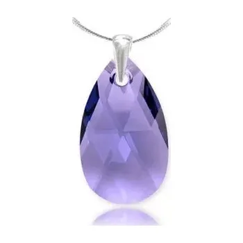 Náhrdelník Swarovski Elements Pear krystal 22mm - Stříbrný náhrdelník (přívěsek + řetízek) visací fialová slza, kapka 34252.3 Tanzanite (fialová)