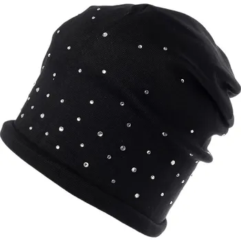 Čepice Bavlněná čepice s kamínky dámská, velké, 6 černá