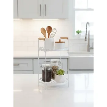 police Sinsay - Dvouúrovňová kovová police s bambusovými úchyty - bílá - 151JL-00X - 151JL-00X-ONE