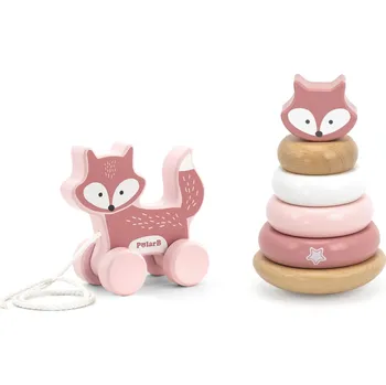 Dřevěná hračka Sada Liška dřevěná pyramida + Liška na tahání VIGA PolarB