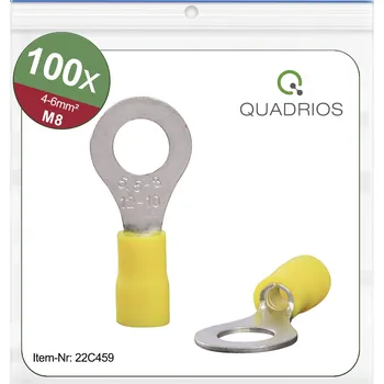 Kabelové oko Quadrios 22C459 kulaté kabelové oko Průřez (max.)=6.0 mm² Ø otvoru=8.5 mm částečná izolace žlutá 1 sada