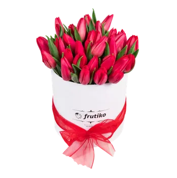Kulatá krabice s červenými tulipány 20 Ks