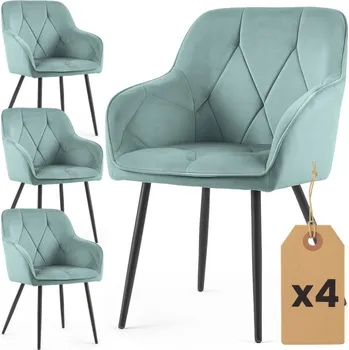 Jídelní židle Sada čtyř jídelních židlí DIAMANTE sametové, tyrkysové / černé nohy (4 ks)