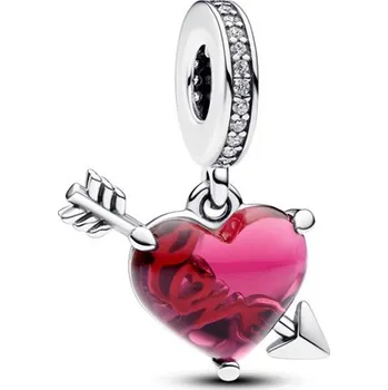 Přívěsek Visací přívěsek PANDORA Červené srdce a šíp z Murano skla 793085C01
