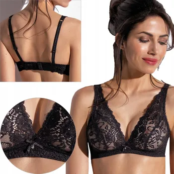 Podprsenka SIELEI podprsenka s měkkými košíčky TROJÚHELNÍKOVÁ, elegantní krajka 2678 černá 5/90B