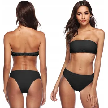 Dámské plavky STRÓJ KĄPIELOWY CZARNY NA PLAŻĘ BANDEAU S ODNÍMATELNÝMI RAMÍNKY DVOUDÍLNÉ KOSTÝM DO BAZÉNU