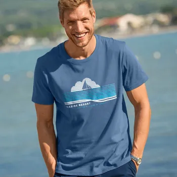 Pánské oblečení Tričko s kulatým výstřihem, potiskem a krátkými rukávy modrá 107/116