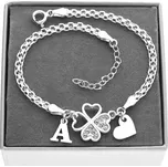 Stříbrný široký náramek čtyřlístek srdíčko libovolné písmenko GRAVÍROVÁNÍ 925