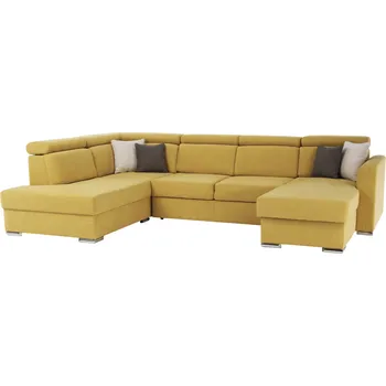 Obývací stěna Luxusní sedací souprava, žlutá / hnědé polštářky, levá, MARIETA U
